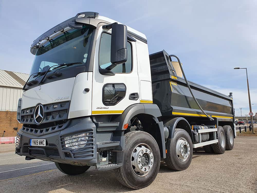 Mercedes Arocs passenger door fitted with the Astra ClearView – Additional Low Level Passenger Side (Blind spot) Window for Heavy Goods and Commercial Vehicles